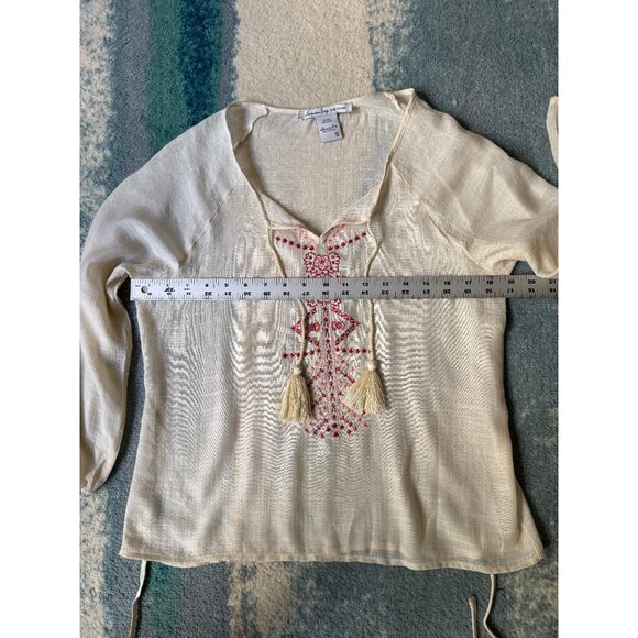 American Rag Women's Sheer Western Aztec Sz S Boho Embroider Top Peasant Hippie - Picture 13 of 15